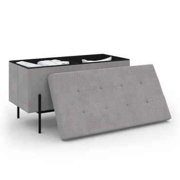 Banc coffre avec pieds noirs Loan en tissu gris 76cm