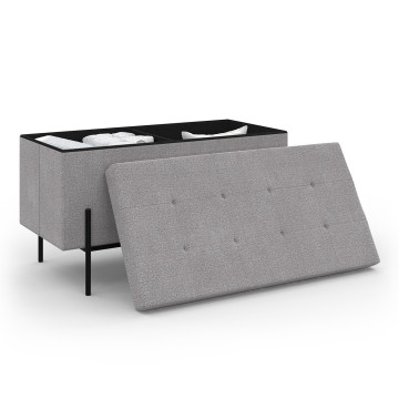 Banc coffre avec pieds noirs Loan en tissu gris 76cm