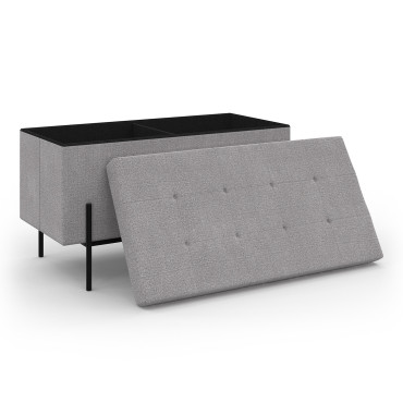 Banc coffre avec pieds noirs Loan en tissu gris 76cm