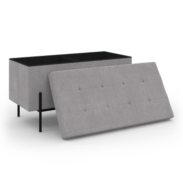 Banc coffre avec pieds noirs Loan en tissu gris 76cm