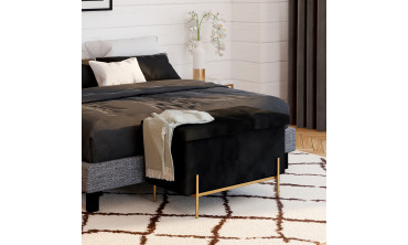 Banc coffre avec pieds dorés Loan en velours noir 76cm