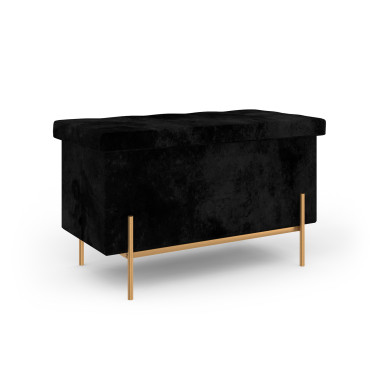 Banc coffre avec pieds dorés Loan en velours noir 76cm