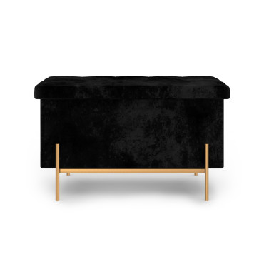 Banc coffre avec pieds dorés Loan en velours noir 76cm