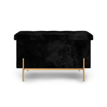 Banc coffre avec pieds dorés Loan en velours noir 76cm