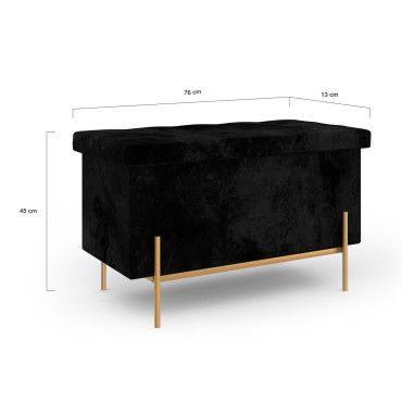 Banc coffre avec pieds dorés Loan en velours noir 76cm
