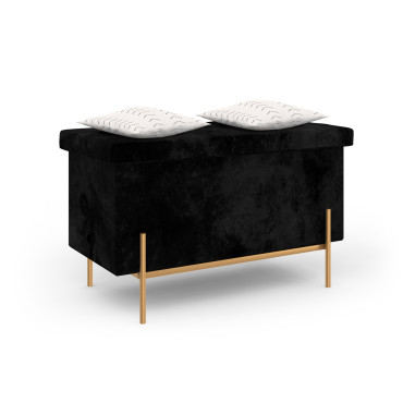 Banc coffre avec pieds dorés Loan en velours noir 76cm