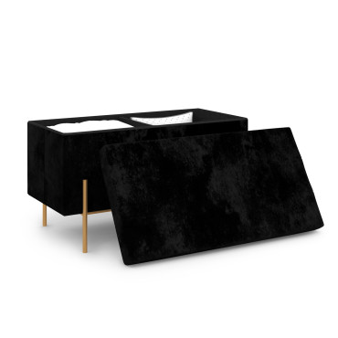 Banc coffre avec pieds dorés Loan en velours noir 76cm