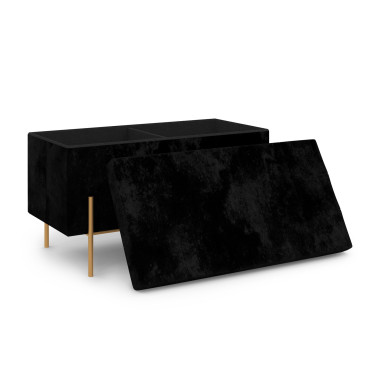 Banc coffre avec pieds dorés Loan en velours noir 76cm