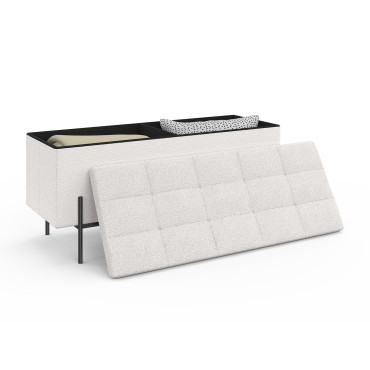 Banc coffre Loan en bouclette blanche et pieds noirs 100cm