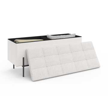 Banc coffre Loan en bouclette blanche et pieds noirs 100cm