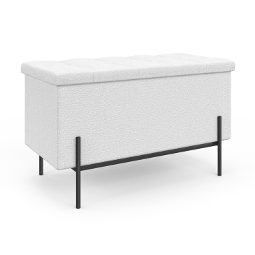 Banc coffre Loan en bouclette blanche et pieds noirs 76cm