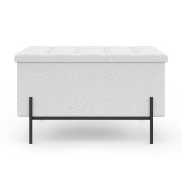 Banc coffre Loan en bouclette blanche et pieds noirs 76cm