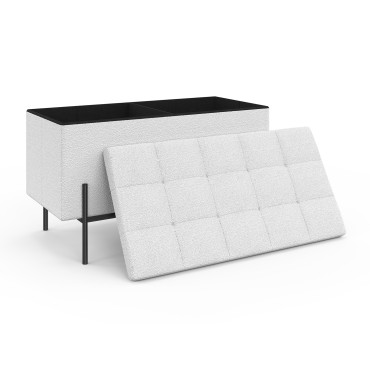 Banc coffre Loan en bouclette blanche et pieds noirs 76cm