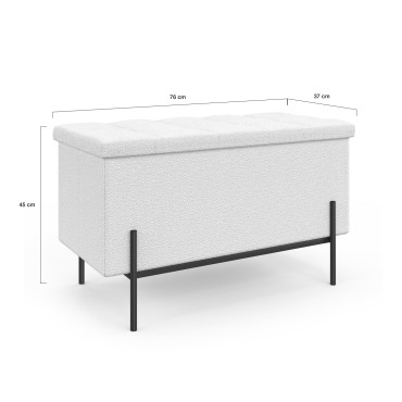Banc coffre Loan en bouclette blanche et pieds noirs 76cm