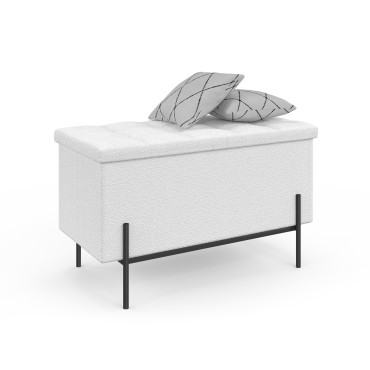 Banc coffre Loan en bouclette blanche et pieds noirs 76cm