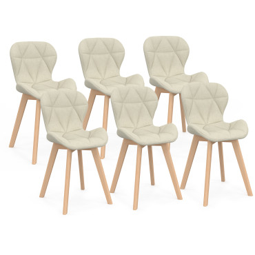 Chaises Gatsby en tissu beige et pieds bois - lot de 6