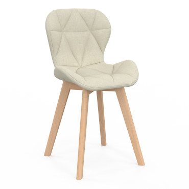 Chaises Gatsby en tissu beige et pieds bois - lot de 6