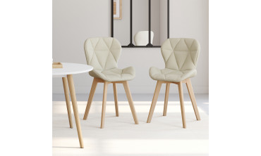 Chaises Gatsby en tissu beige et pieds bois - lot de 6