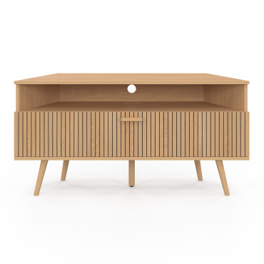 Meuble TV d'angle Faustine effet lattes L110cm