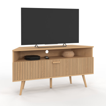 Meuble TV d'angle Faustine effet lattes L110cm