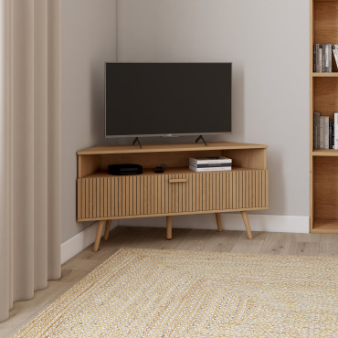 Meuble TV d'angle Faustine effet lattes L110cm