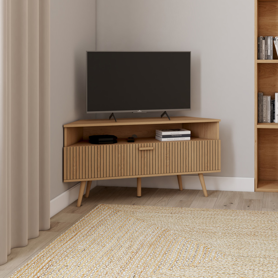 Meuble TV d'angle Faustine effet lattes L110cm