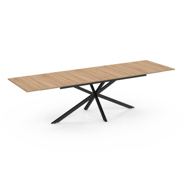 Table à manger extensible Spider plateau fin bois et noir 200-300cm
