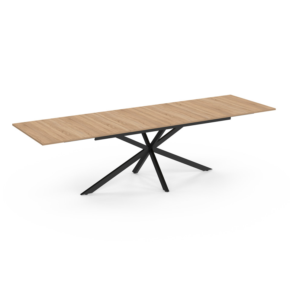 Table à manger extensible Spider plateau fin bois et noir 200-300cm