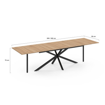 Table à manger extensible Spider plateau fin bois et noir 200-300cm