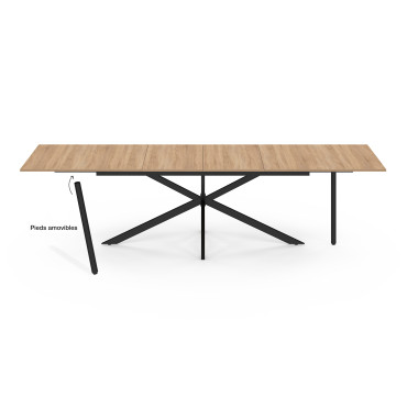 Table à manger extensible Spider plateau fin bois et noir 200-300cm