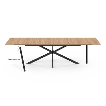 Table à manger extensible Spider plateau fin bois et noir 200-300cm
