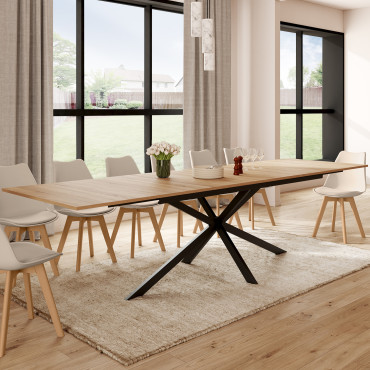 Table à manger extensible Spider plateau fin bois et noir 200-300cm