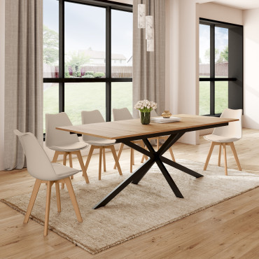 Table à manger extensible Spider plateau fin bois et noir 200-300cm