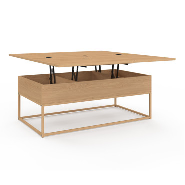 Table basse Memphis avec plateau relevable dépliant et pieds imitation bois