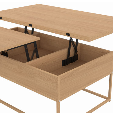 Table basse Memphis avec plateau relevable dépliant et pieds imitation bois