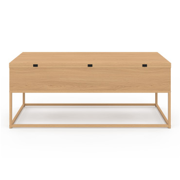Table basse Memphis avec plateau relevable dépliant et pieds imitation bois