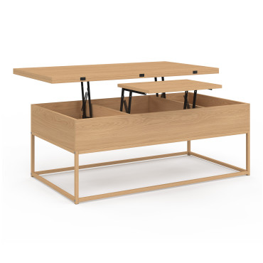 Table basse Memphis avec plateau relevable dépliant et pieds imitation bois