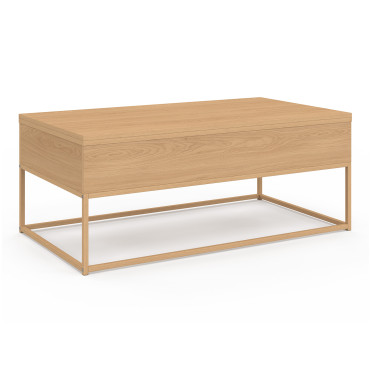 Table basse Memphis avec plateau relevable dépliant et pieds imitation bois