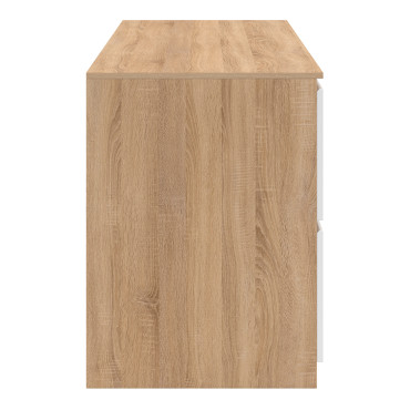 Meuble sous vasque suspendu Tom 4 tiroirs blanc et effet hêtre L120cm