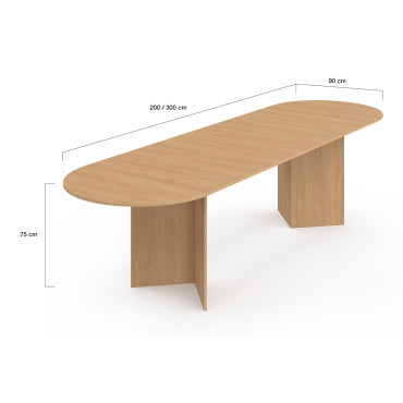 Table à manger extensible Gabin effet hêtre et pieds design 200-300cm