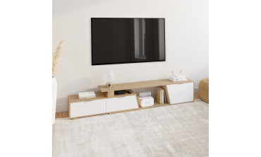 Meuble TV extensible Livona bois et blanc L180-270cm