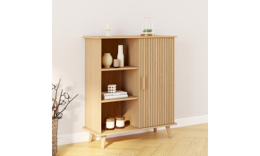 Buffet Faustine 3 étagères et 1 placard effet lattes H80cm