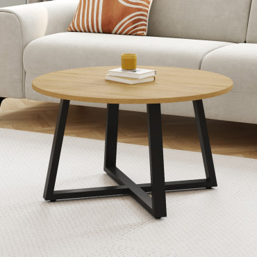 Table basse ronde Sana bois et noir Ø70cm