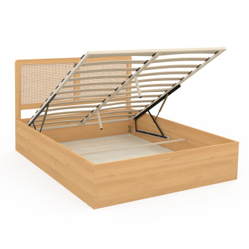 Lit coffre Eve avec sommier et tête de lit en cannage 140x190cm