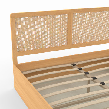 Lit coffre Eve avec sommier et tête de lit en cannage 140x190cm