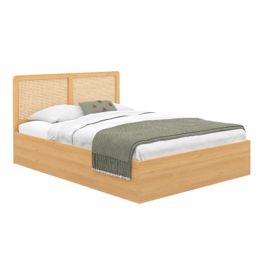 Lit coffre Eve avec sommier et tête de lit en cannage 140x190cm