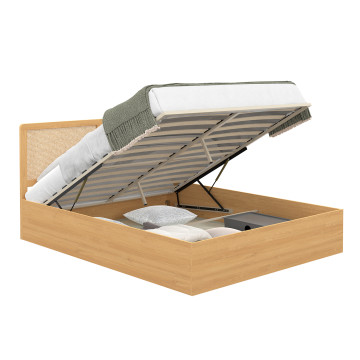 Lit coffre Eve avec sommier et tête de lit en cannage 140x190cm