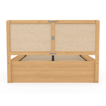 Lit coffre Eve avec sommier et tête de lit en cannage 140x190cm
