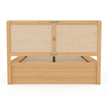 Lit coffre Eve avec sommier et tête de lit en cannage 140x190cm