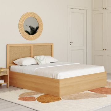 Lit coffre Eve avec sommier et tête de lit en cannage 140x190cm